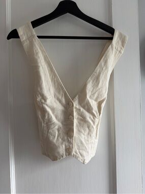 Abercrombie & Fitch Cream Button-Front V-Neck Crop Top